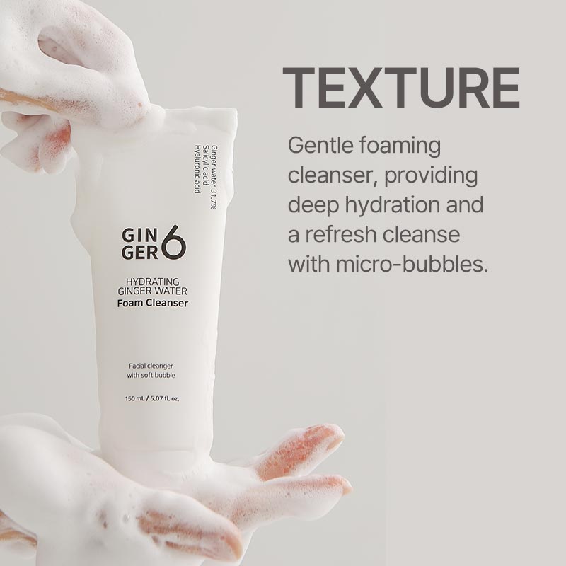 GINGER6 Vegan Korean Daily Detox Hyaluronic Acid Glycerin Weekly Alkaline Bubble Hydrating Ginger Water Foam Cleanser for All