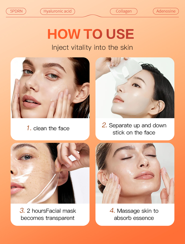 Custom 5PDRN Biological Collagen Face Mask Hyaluronic Acid Adenosine Hydrating Plumping Firming Anti-Aging Sheet Mask