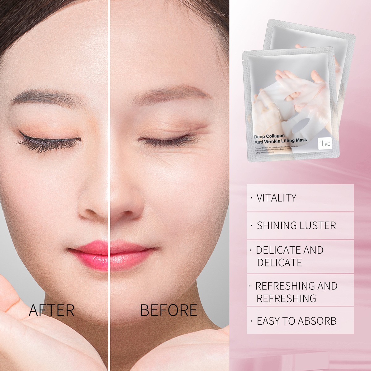 Hydrolyzed Collagen Hyaluronic Acid Anti-Wrinkle Gel Sheet Mask for Face Moisturizing Brightening Elastic Plump Skin All Skin