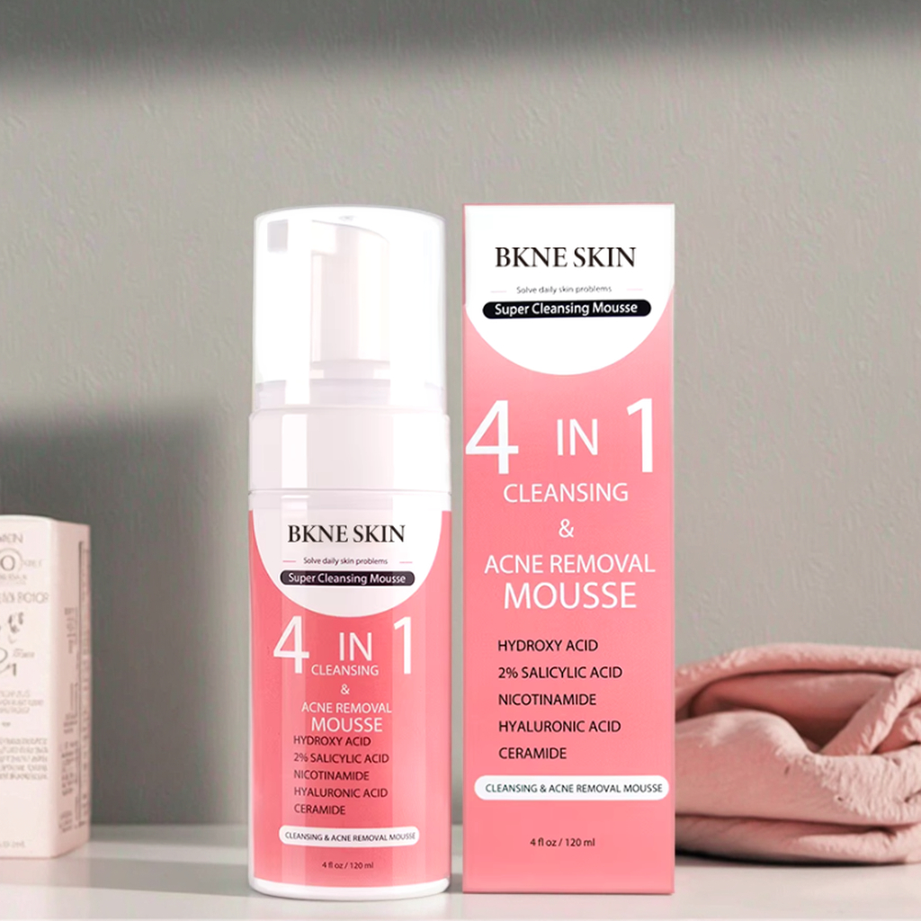 BKNE SKIN Organic 4-in-1 Hyaluronic Acid Cleansing Mousse Salicylic Acid Infused Anti-Acne Treatment Hydrating Facial Cleanser