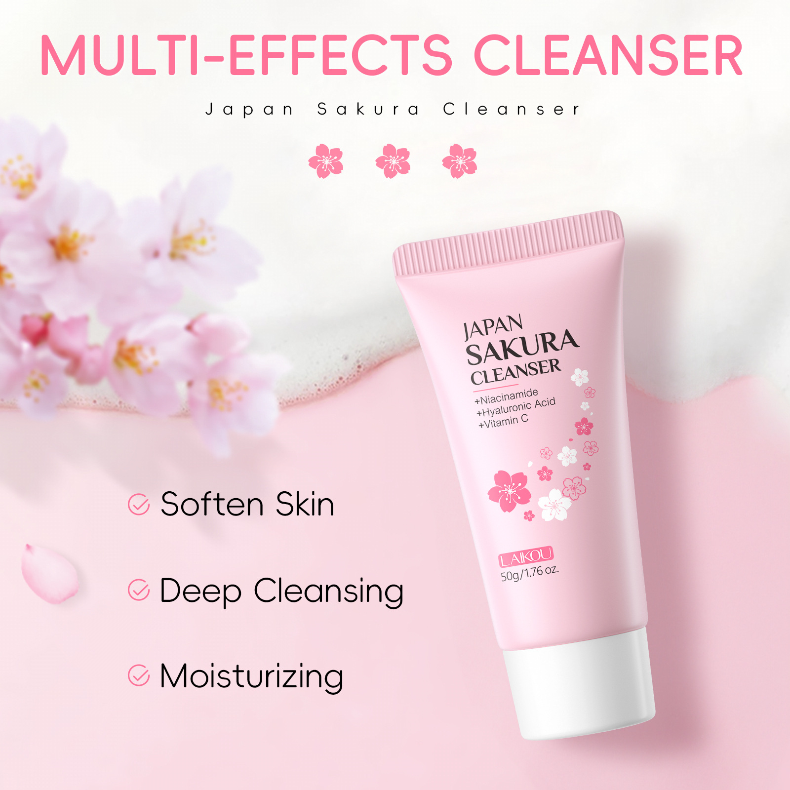 OEM Facial Cleanser 50g for Men Niacinamide Hyaluronic Acid Vitamin C-Moisturizing Pore-Cleansing Hydrating Skincare Products