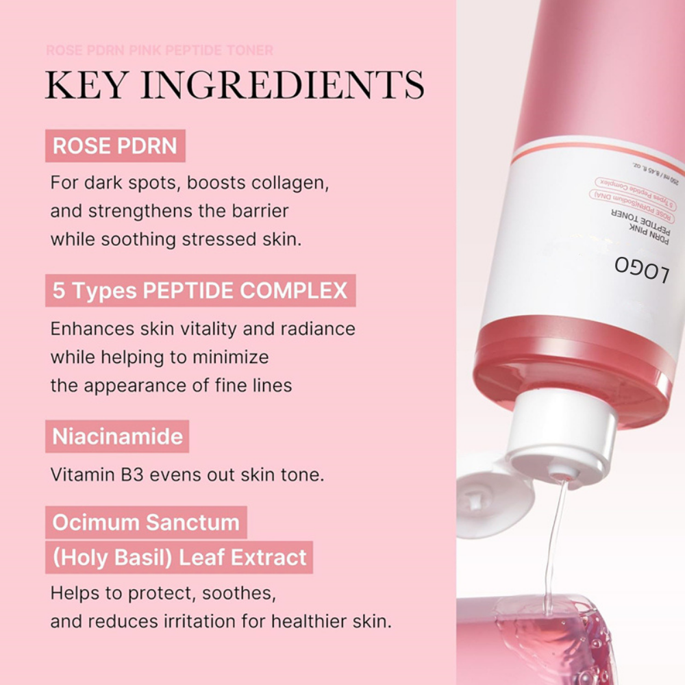 OEM/ODM 250ml Rose PDRN Soothing Toner Soothes Swelling, Repairs Moisturizing Toner for Sensitive Skin