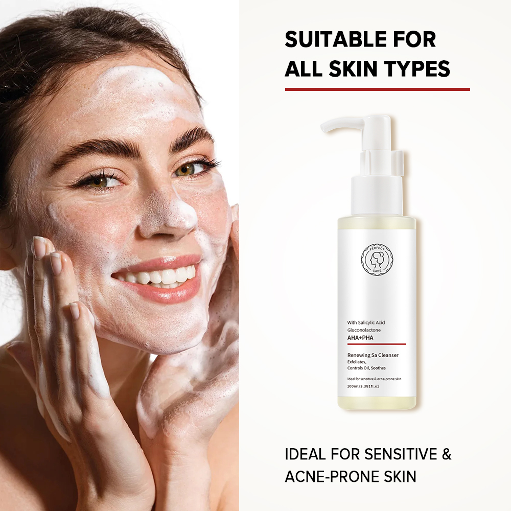 Custom Logo Salycylic Acid Gluconolactone AHA PHA Face Wash Acne Clear Cleansing Deep Pore Facial Renewing Sa Cleanser
