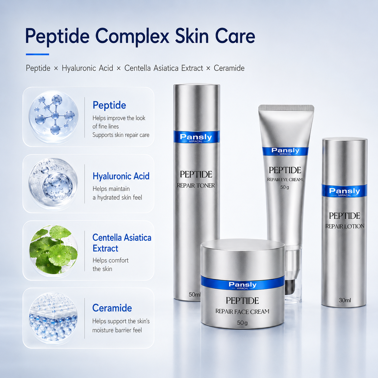 Peptide Repair Anti-aging Series Private Label Facial Skin Care Gift Set With Hydrating Toner Lotion Cream And Eye Cream