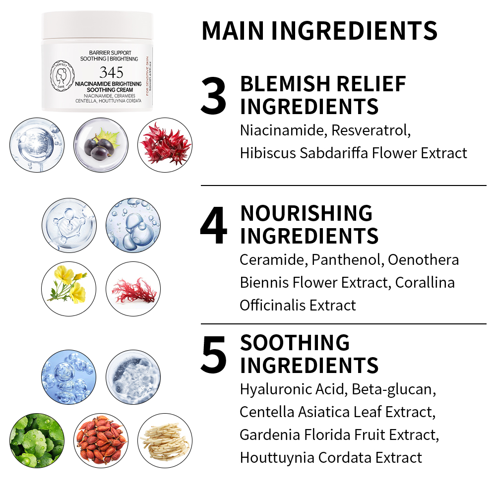 345 Relief Cream Niacinamide Plant Extract Soothing Barrier and Brightening Face Cream