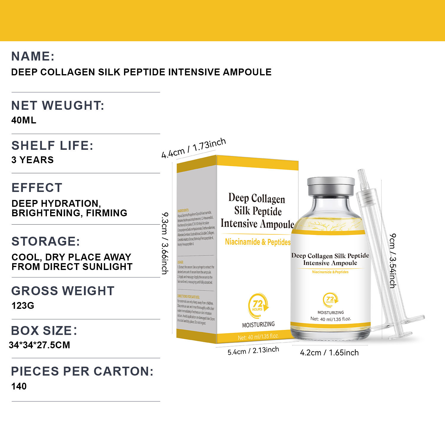 High-quality deep collagen silk peptide ampoule anti-wrinkle fine line smoothing and firming skin elasticity essence