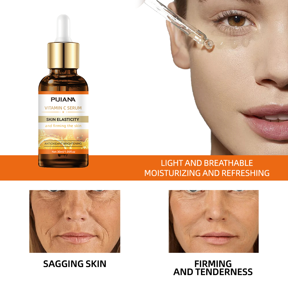 PUJIANA Vitamin C Serum Anti Aging Face Essence Brightening Firming Hydrating Serum for Reducing Fine Lines &amp; Sagging Skin