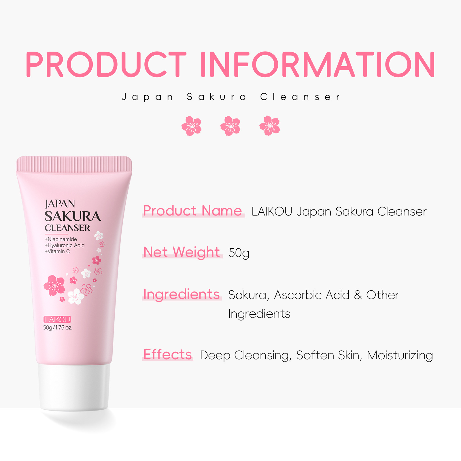 OEM Facial Cleanser 50g for Men Niacinamide Hyaluronic Acid Vitamin C-Moisturizing Pore-Cleansing Hydrating Skincare Products
