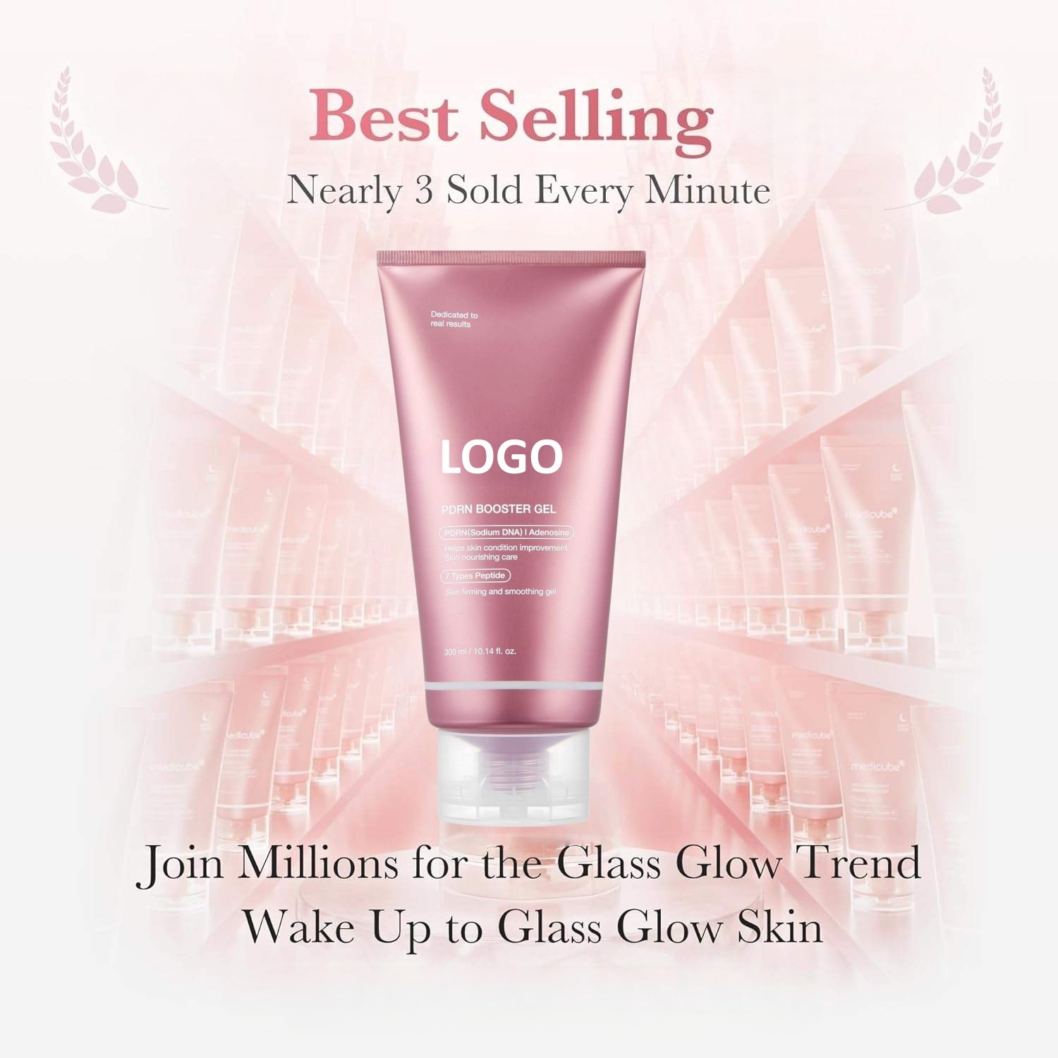 300ml Collagen PDRN Booster Gel with 7 Types Peptide Professional Smoothing Gel Beauty Device Skin Recovery Serum