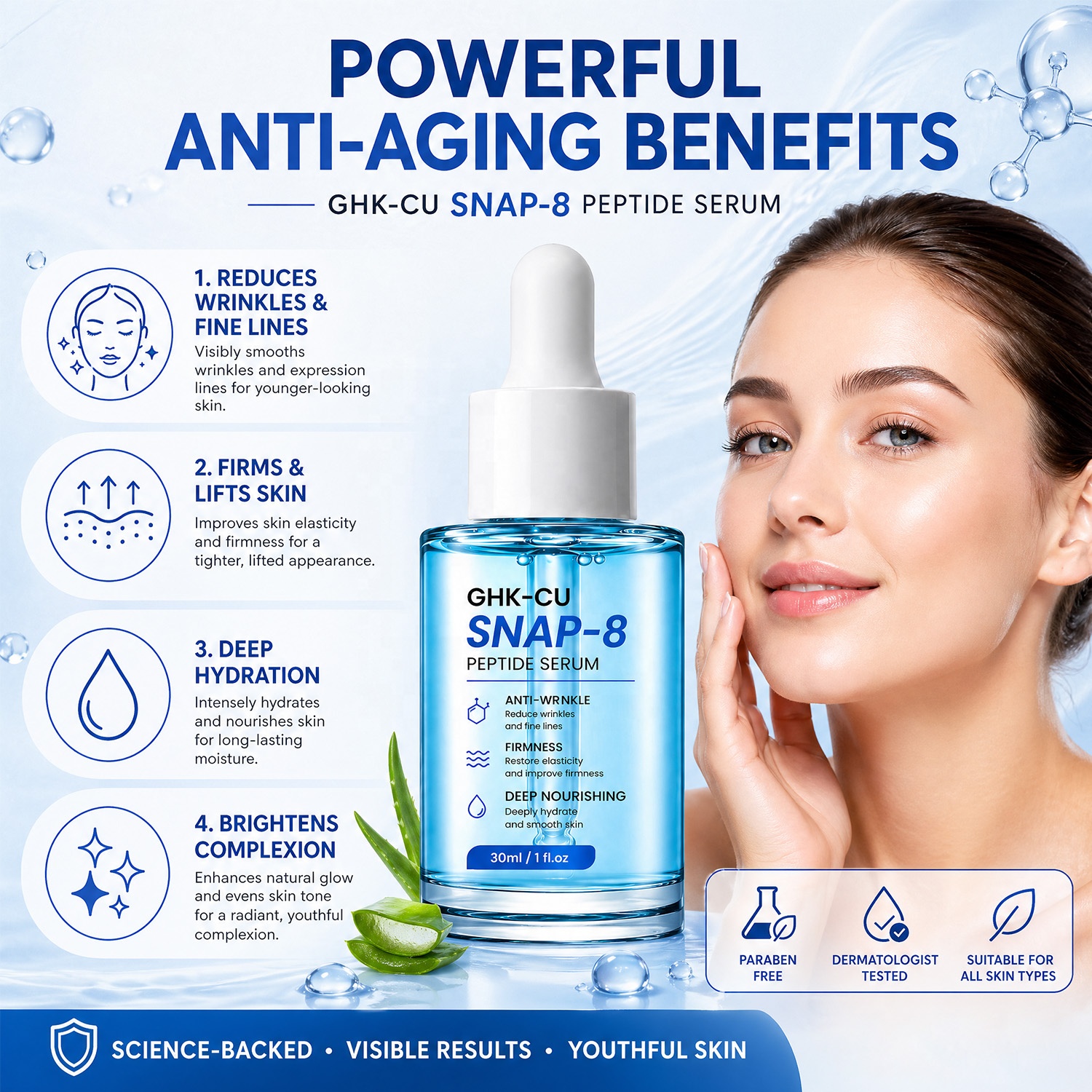 Manufacturer OEM Korean GHK-Cu SNAP-8 Peptide Serum Anti Aging Firming Repairing Vitamin C Glow Face Serum