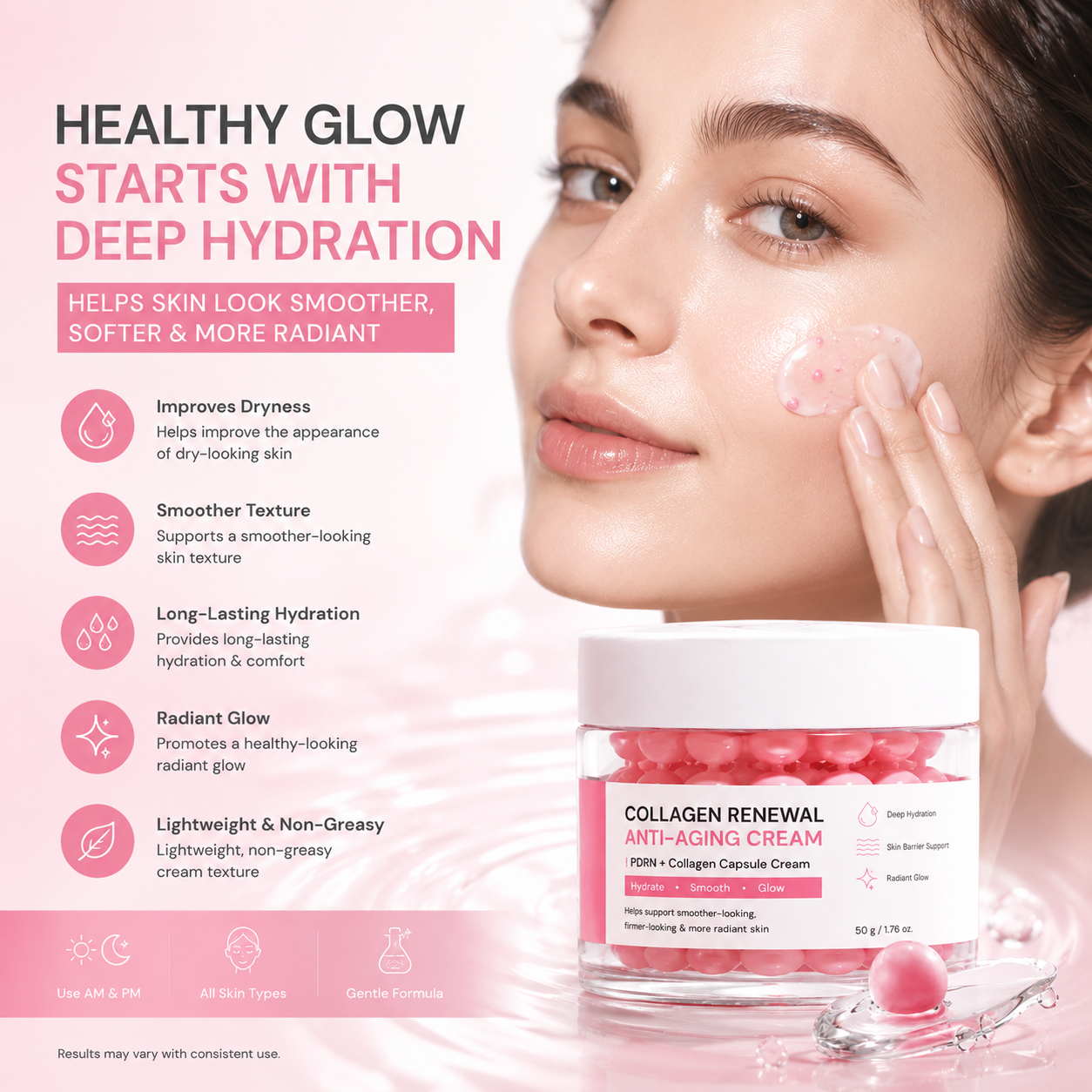 Skin Care Hydrating Whitening Anti-Aging Face Moisturizer PDRN Pink Collagen Capsule Night Jelly Cream