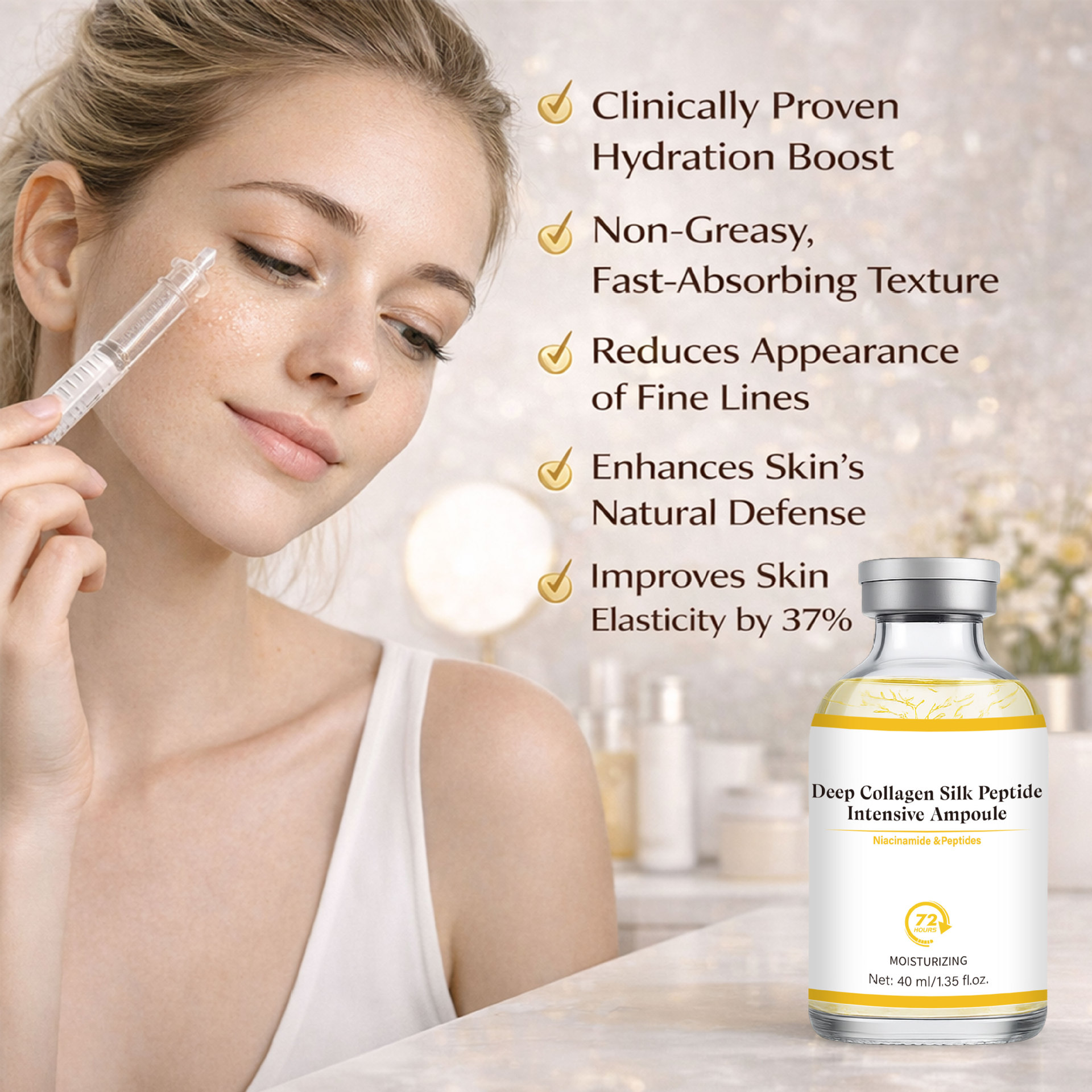 High Quality 40ml Deep Collagen Silk Peptide Ampoule Wrinkles Fine Lines Smooth Firming Enhance Skin Elasticity Serum