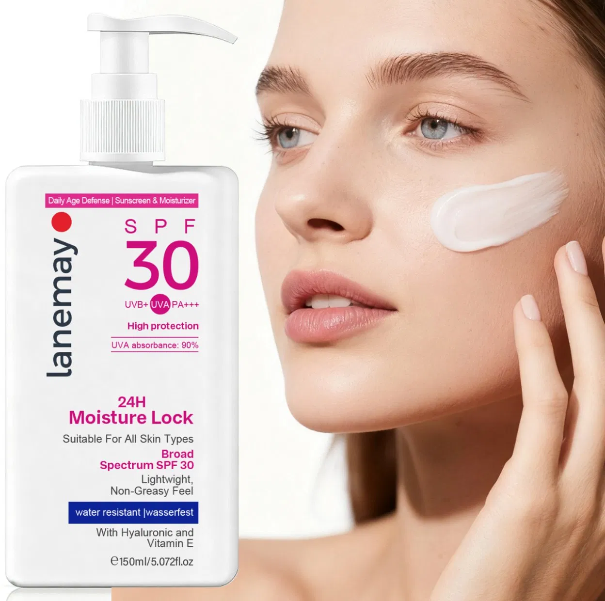 SPF 30 24 Hours Daily Facial Moisturizer Cream Lotion for Skin Types Lightwight Non-Greasy Feel Water Resistant Wasserfest with Hyaluronic Andvitamin E