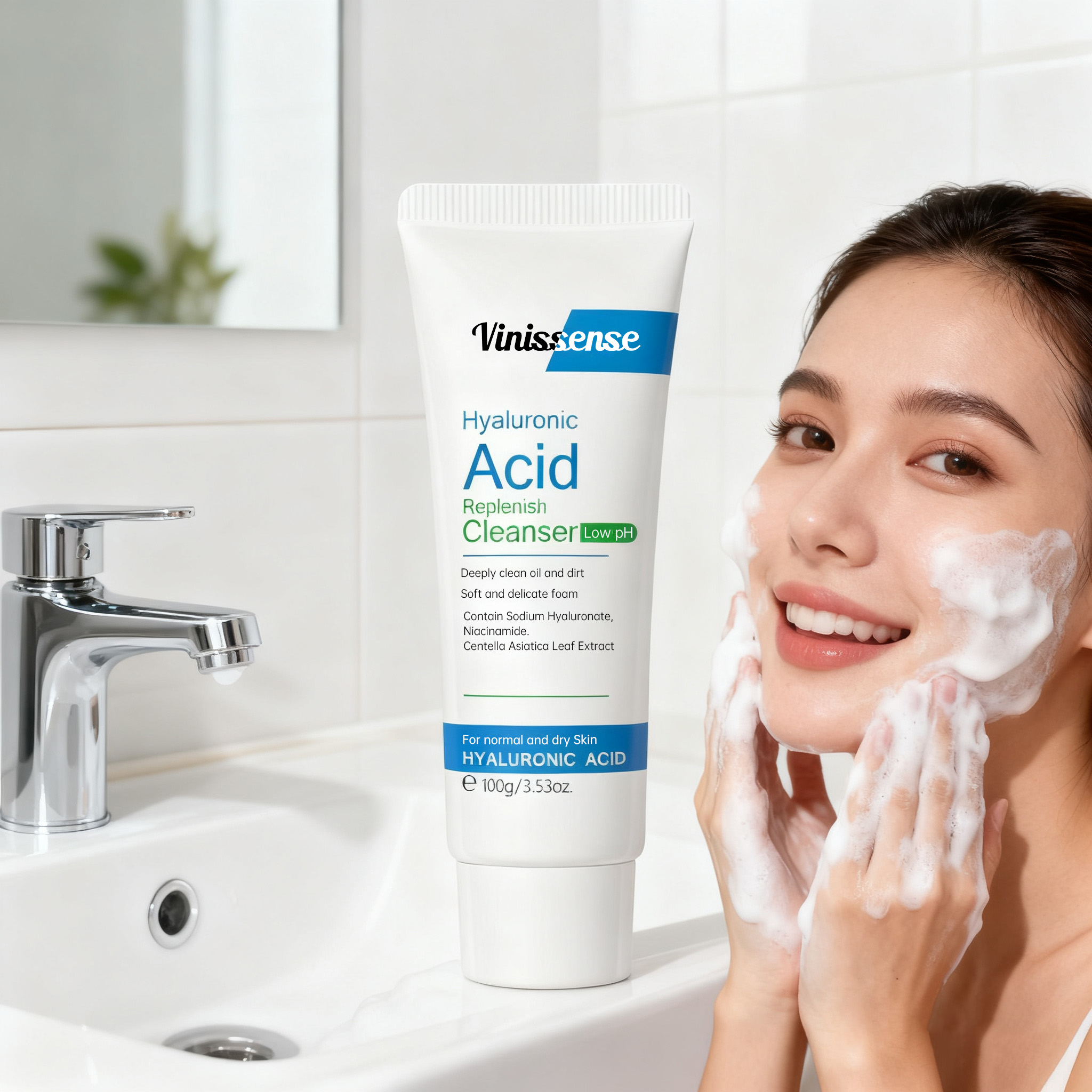 2025 Private Label Korean Organic Hyaluronic Acid Facial Cleanser Moisturizing Soothing Foam Face Wash