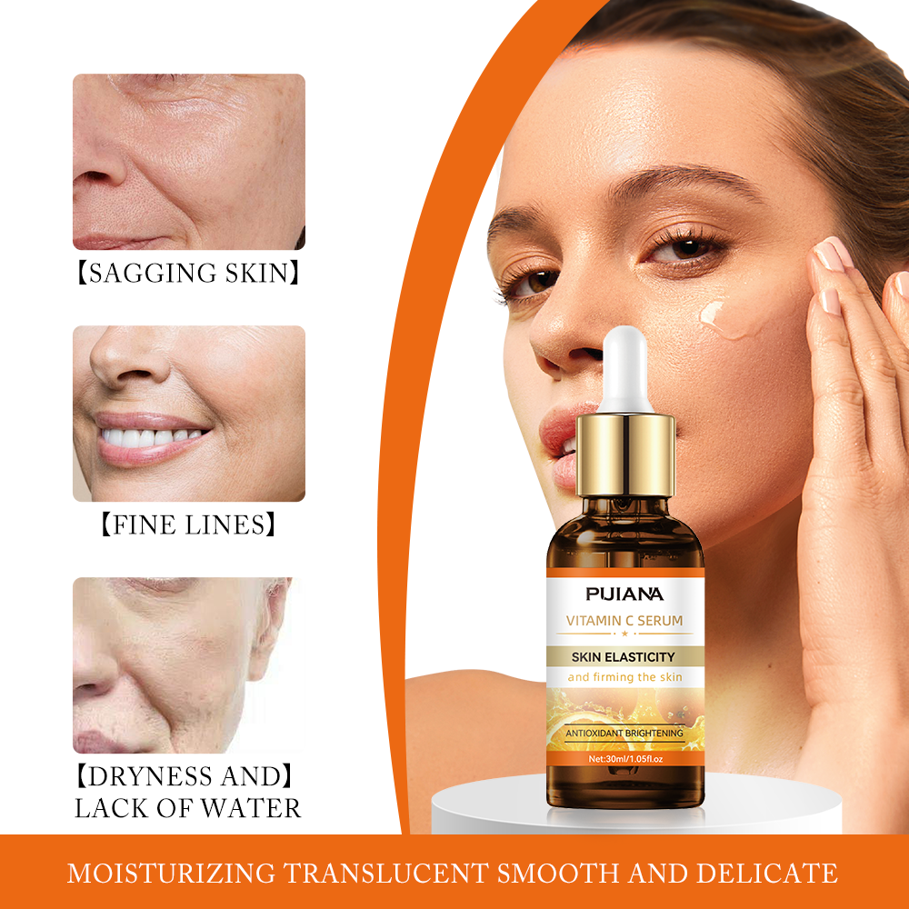 PUJIANA Vitamin C Serum Anti Aging Face Essence Brightening Firming Hydrating Serum for Reducing Fine Lines &amp; Sagging Skin