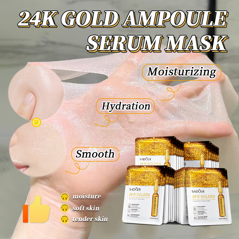 24K Golden Ampoule Serum Facial Masking Sheet Anti Aging Anti Wrinkle Moisturizing Nourishing Hyaluronic Face Mask 25g Wholesale