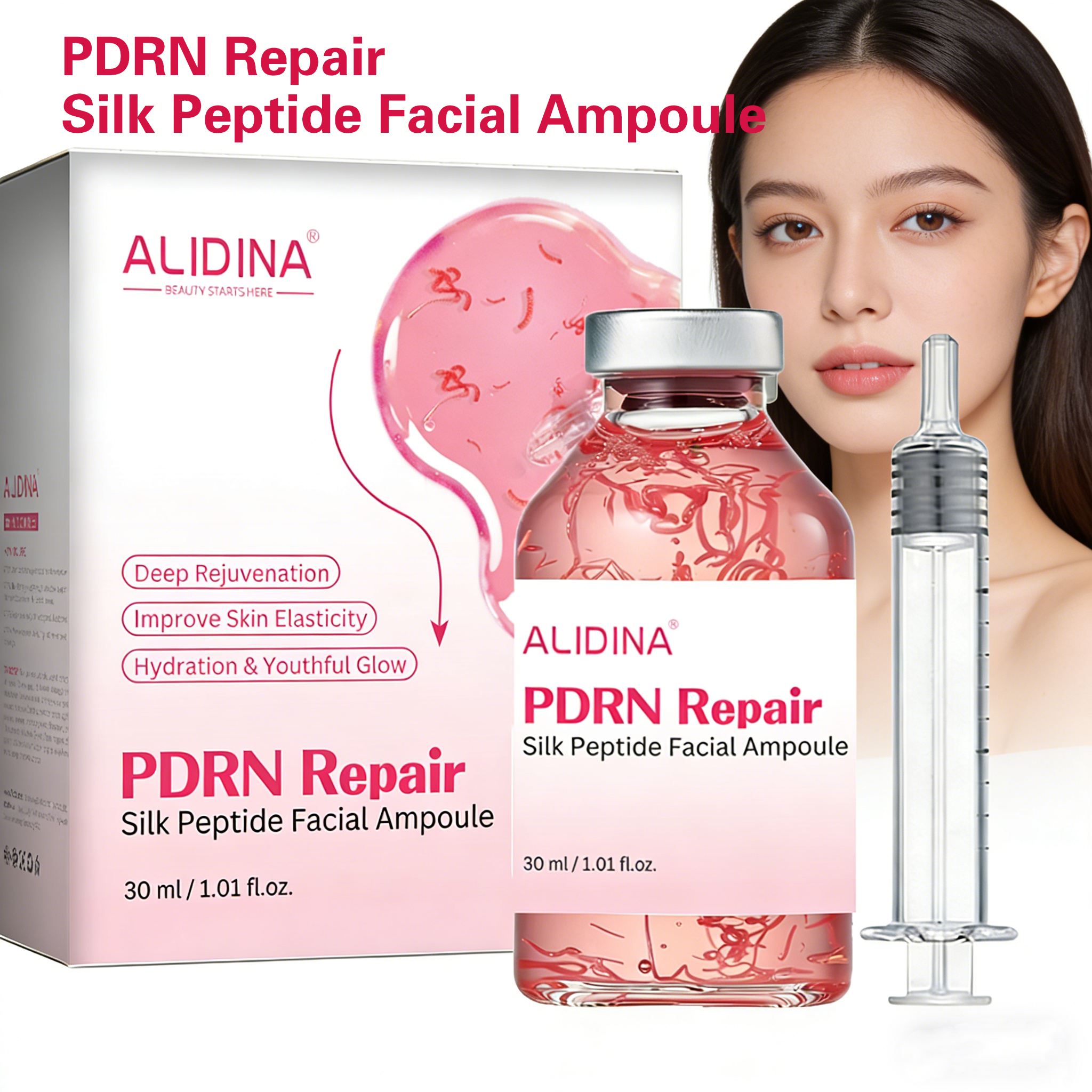 R OEM/ODM Deep Collagen Peptide Pink PDRN Glow Intensive Ampoule Tightening &amp; Smoothing &amp; Hydrating Silk Peptide Lifting Ampoule