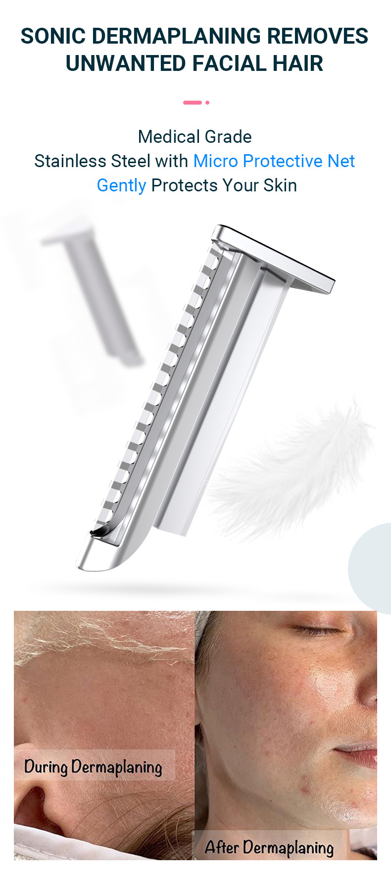 Wireless Charging Dermaplaning &amp; Microdermabrasion for Smooth Skin Facial Hair Remover &amp; Exfoliator with Wireless Charge