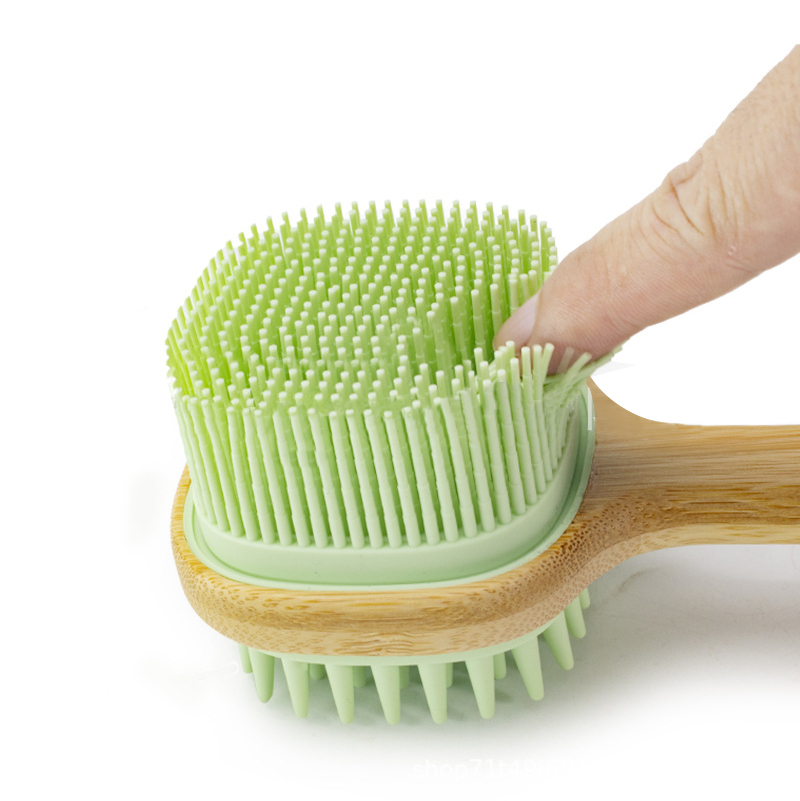 2 in 1 Long Handle Silicone Bath Body Brush Shower Rubbing Spa Massage Tool Skin Exfoliating Brush Back Scrubber