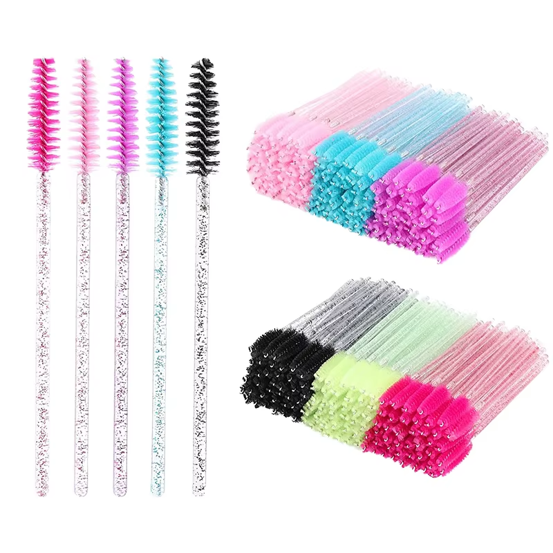 Portable Disposable Makeup Mascara Lash &amp; Eyebrow Brush Cleaner with Crystal Handle and Recycled Synthetic Bristles