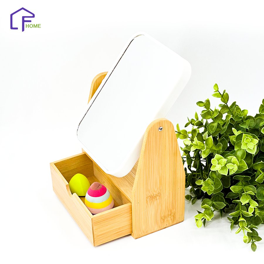 Stylish Wooden Desktop Mirror for Easy Makeup Application and Facial Care
