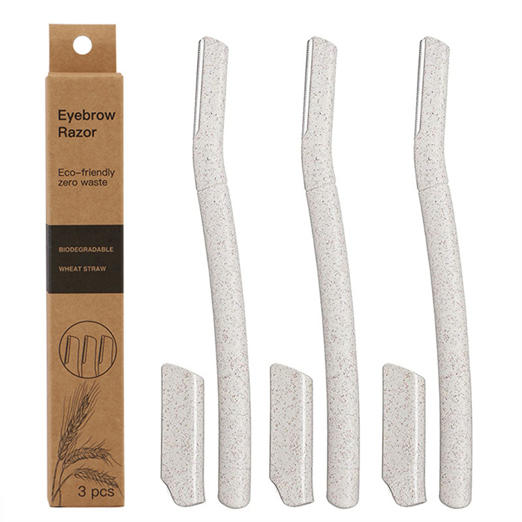 OEM Eco-friendly Women Facial Dermaplaning Tool Hair Remover Eyebrow Trimmer Biodegradable Wheat Straw Eyebrow Razor