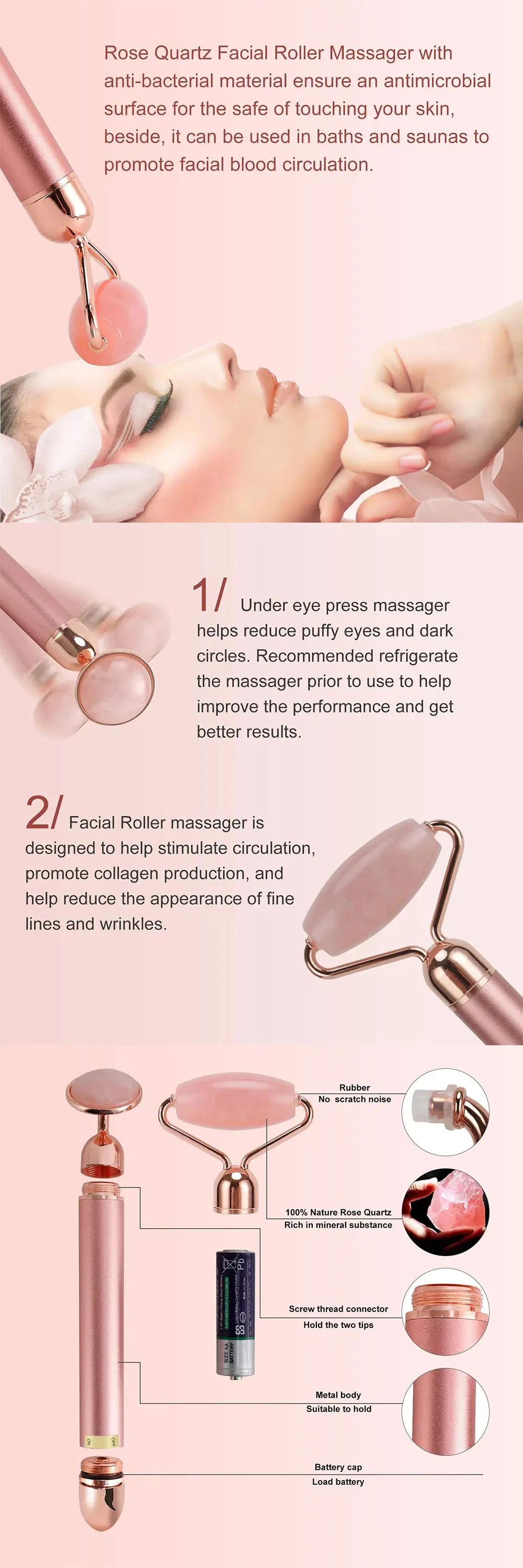 Wholesale Custom Electric Eye Beauty Skin Care Jade Face Massage Roller