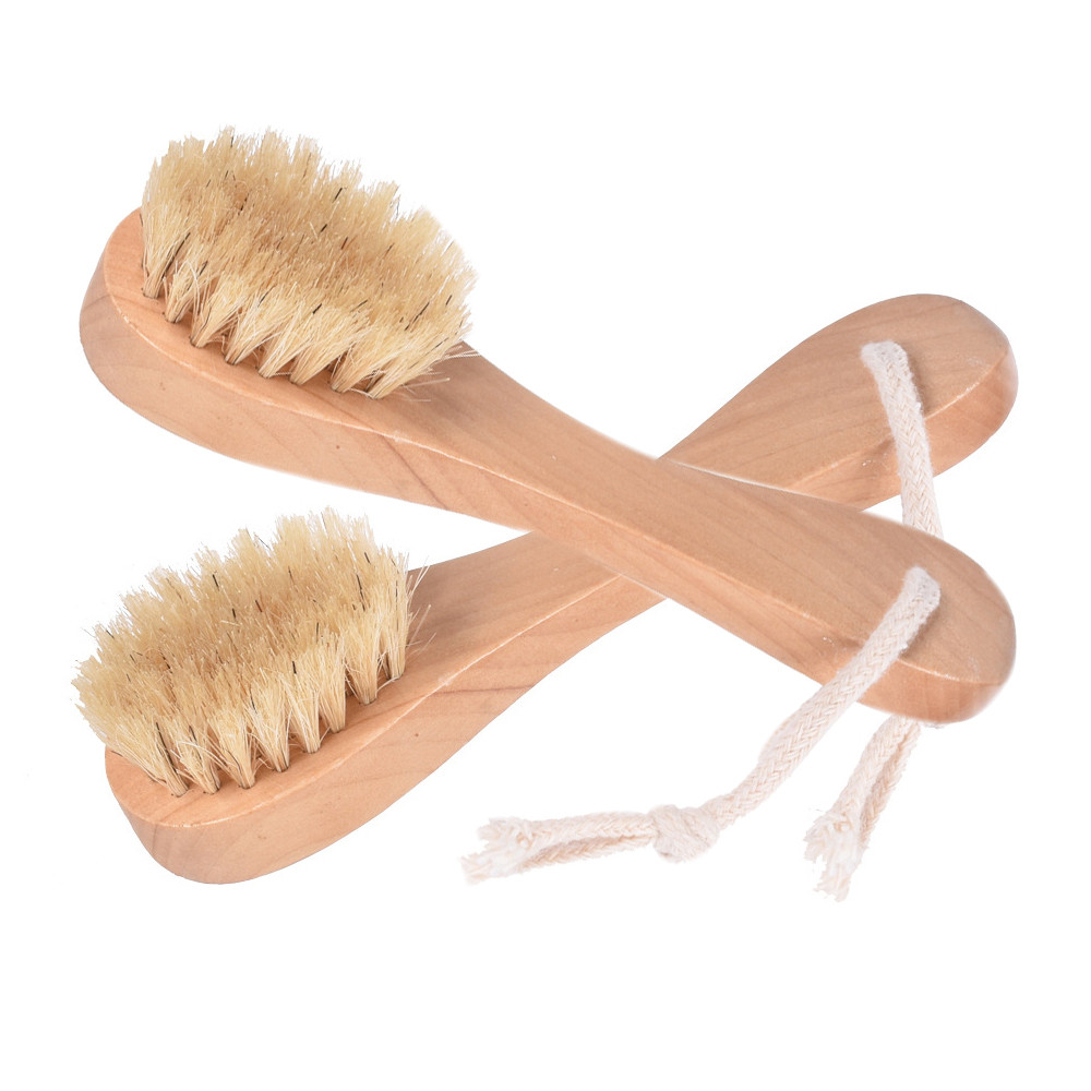 Natural Bristles Facial Cleaning Brush Exfoliating Face Brush with Wooden Handle