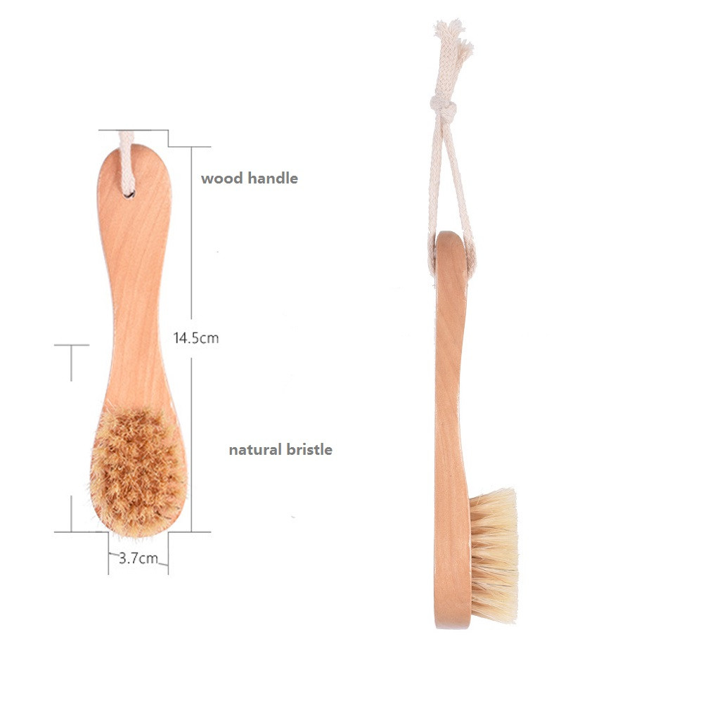 Natural Bristles Facial Cleaning Brush Exfoliating Face Brush with Wooden Handle