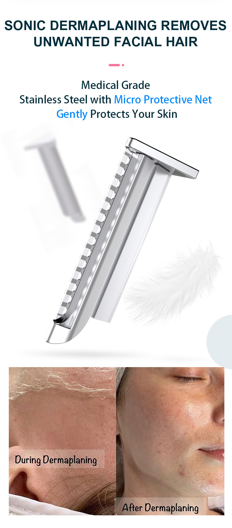 Wireless Charging Dermaplaning & Microdermabrasion for Smooth Skin Facial Hair Remover & Exfoliator with Wireless Charge