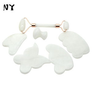 OEM &amp; ODM Natural ClassA+ White Jade Roller and Guasha Set for Skin Tighten and Massage