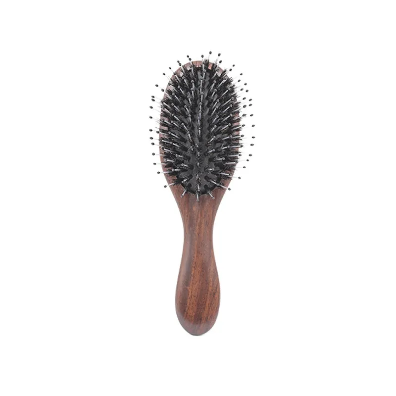 Eco-Friendly Sandalwood Paddle Scalp Massager Brush Boar Bristles Cushion Massage Detangler Brush
