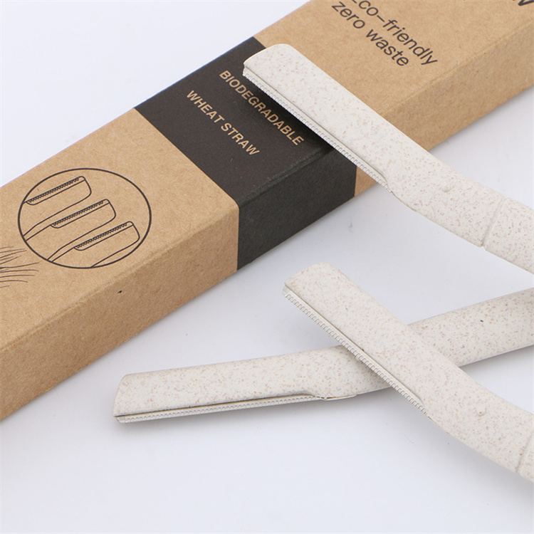 OEM Eco-friendly Women Facial Dermaplaning Tool Hair Remover Eyebrow Trimmer Biodegradable Wheat Straw Eyebrow Razor