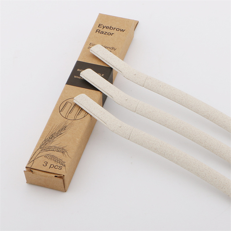 OEM Eco-friendly Women Facial Dermaplaning Tool Hair Remover Eyebrow Trimmer Biodegradable Wheat Straw Eyebrow Razor