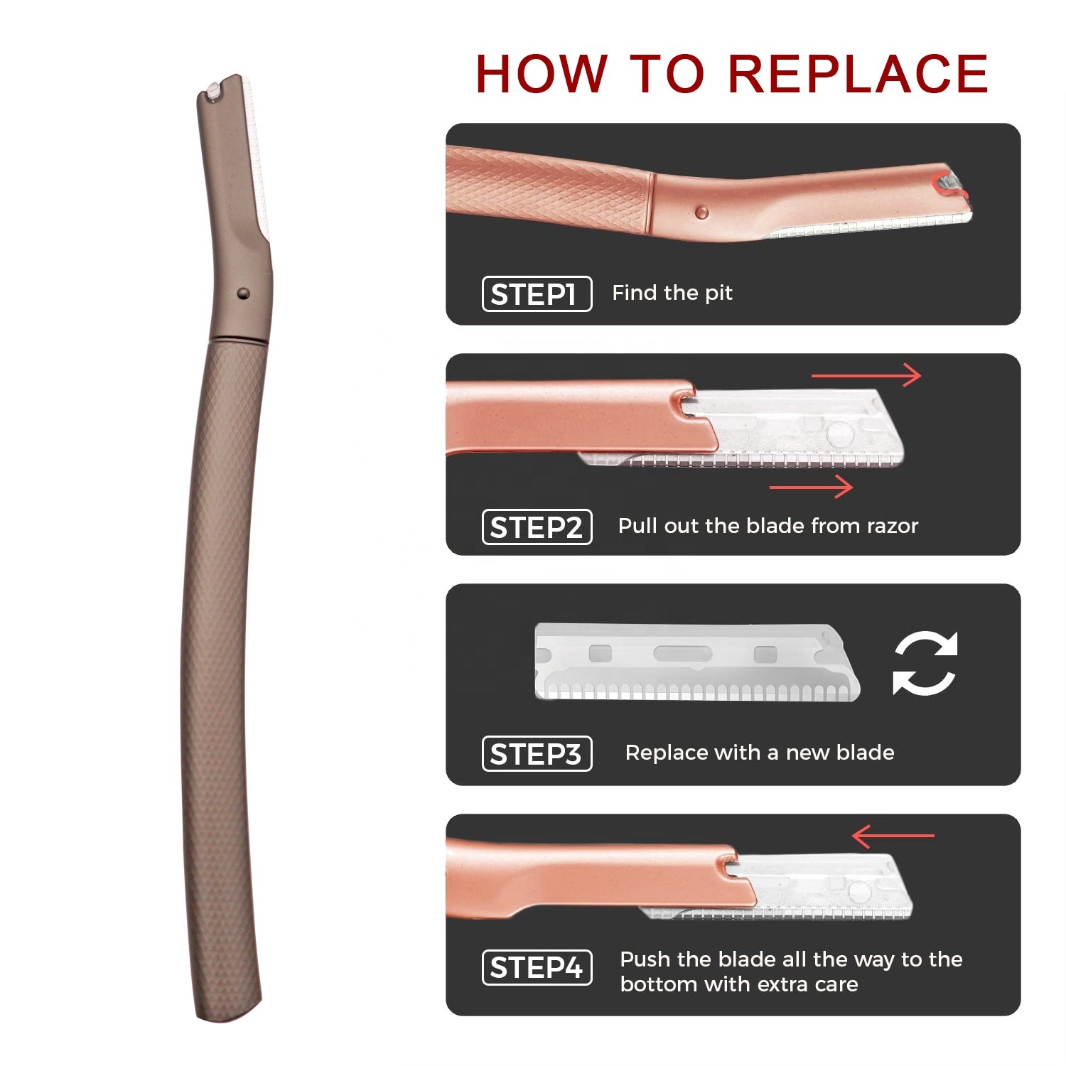 High Quality Women Face Razor Reusable Eyebrow Shaver Rose Gold Stainless Steel Facial Hair Remover Eco Friendly Razor