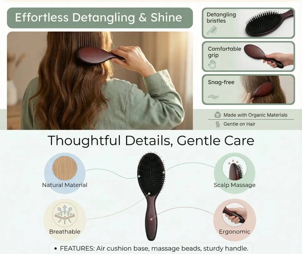 Oval Air Cushion Hairbrush Nylon Bristle Scalp Massage Brush for Women & Men