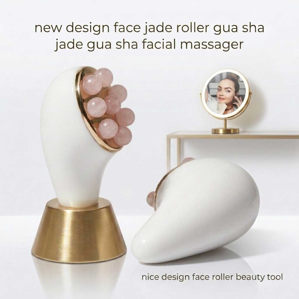 New Design Nice Style Anti-Wrinkle Face Lifting Jade Facial Roller Rotatable Jade Ball Face Lymphatic Contour Body Massage Tool
