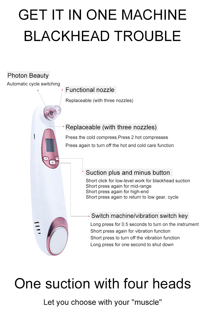 Multi-function Dual-use Rechargeable Vacuum Blackhead Removal Introduction Freezing Massage Head Acne Cleaning Tool