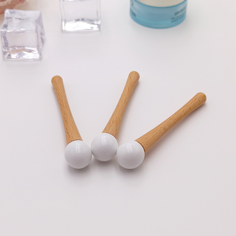 Facial Massage Tool Reduce Dark Circles &amp; Puffiness Wooden Eye Cream Applicator Wand Stick Ceramics Eye Serum Roller Ball