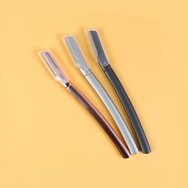 Women's Eco-friendly Metal Handle Eyebrow Razor Kit with Stainless Steel Blade Slanted Blade Ergonomic Design Dermaplaning Tool