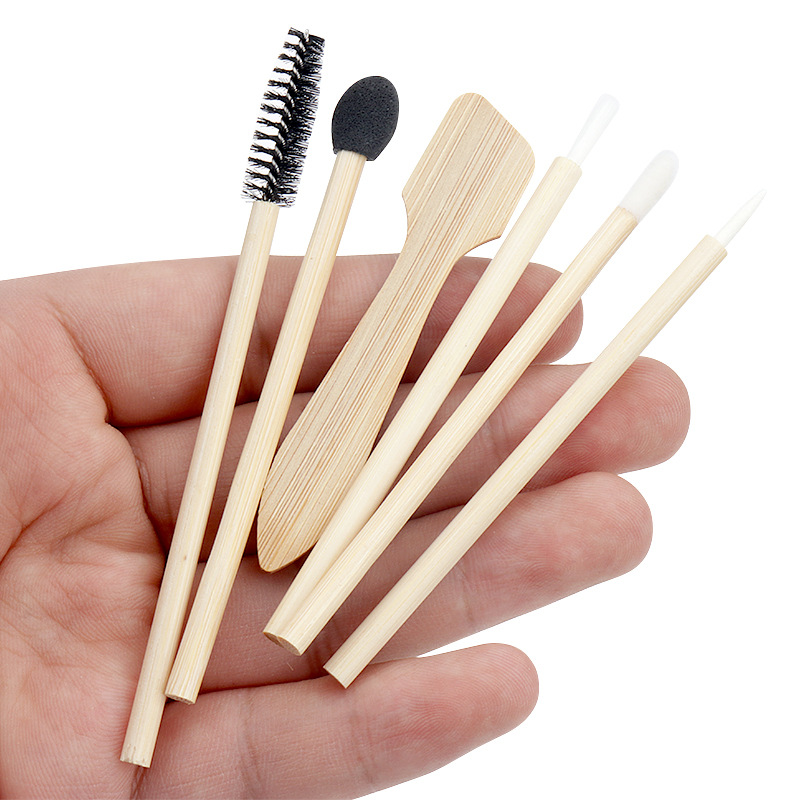 Bamboo Makeup Brush 6pcs Set Reusable Small Cosmetic Spatula Make Up Spoon Brows Lip Eye Shadow Makeup Tool