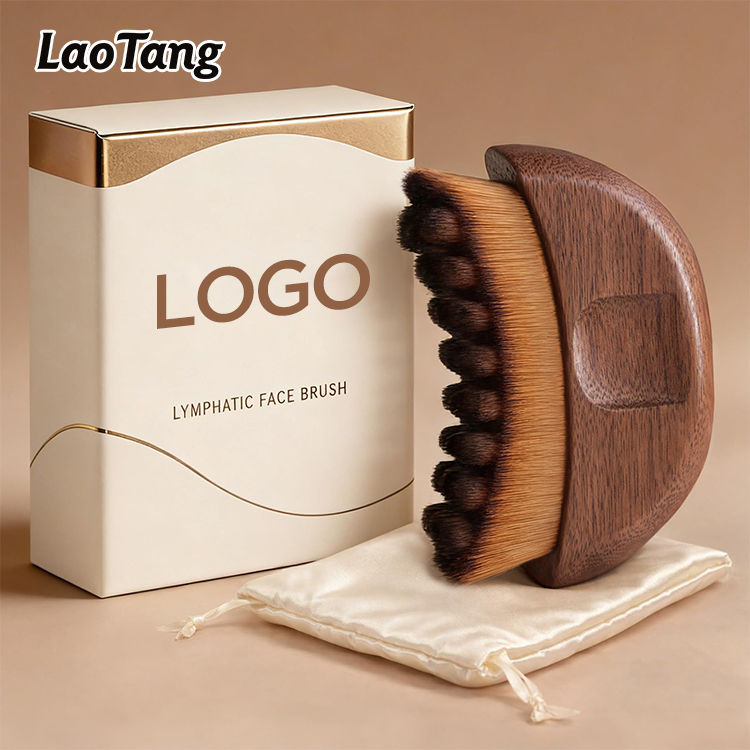Lymphatic Contour Oval Walnut Wood Face Brush Lymphatic Drainage Device for Face Body Chin Jawline Designed to Fit Skin