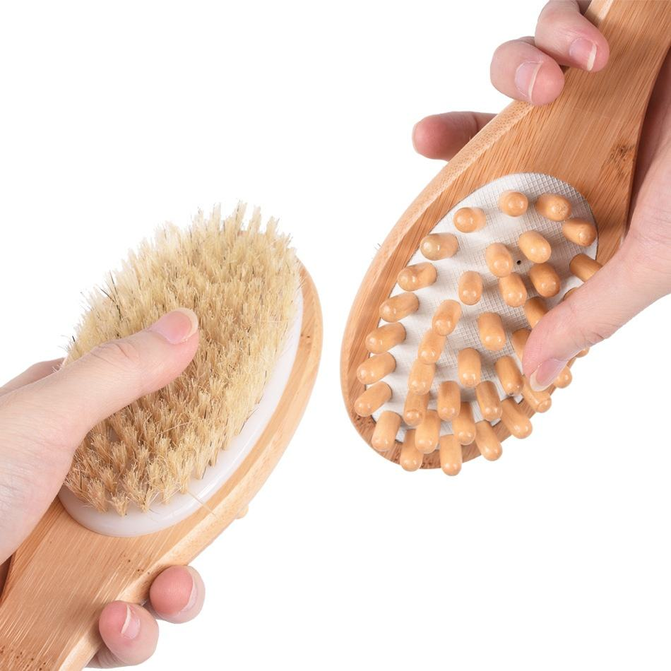 Natural Bristle Cellulite Exfoliating Body Smoother Facial Cleansing Brush Set Dry Skin Bath Brush