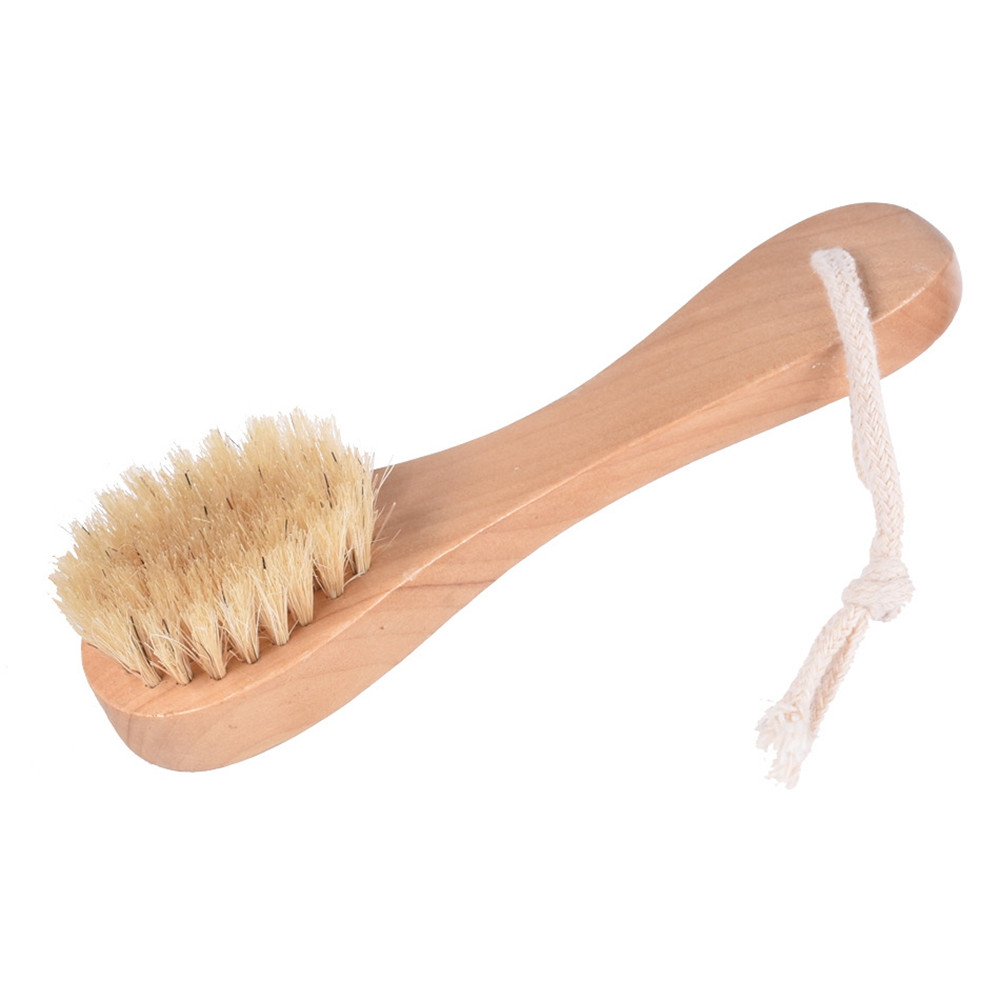 Natural Bristles Facial Cleaning Brush Exfoliating Face Brush with Wooden Handle