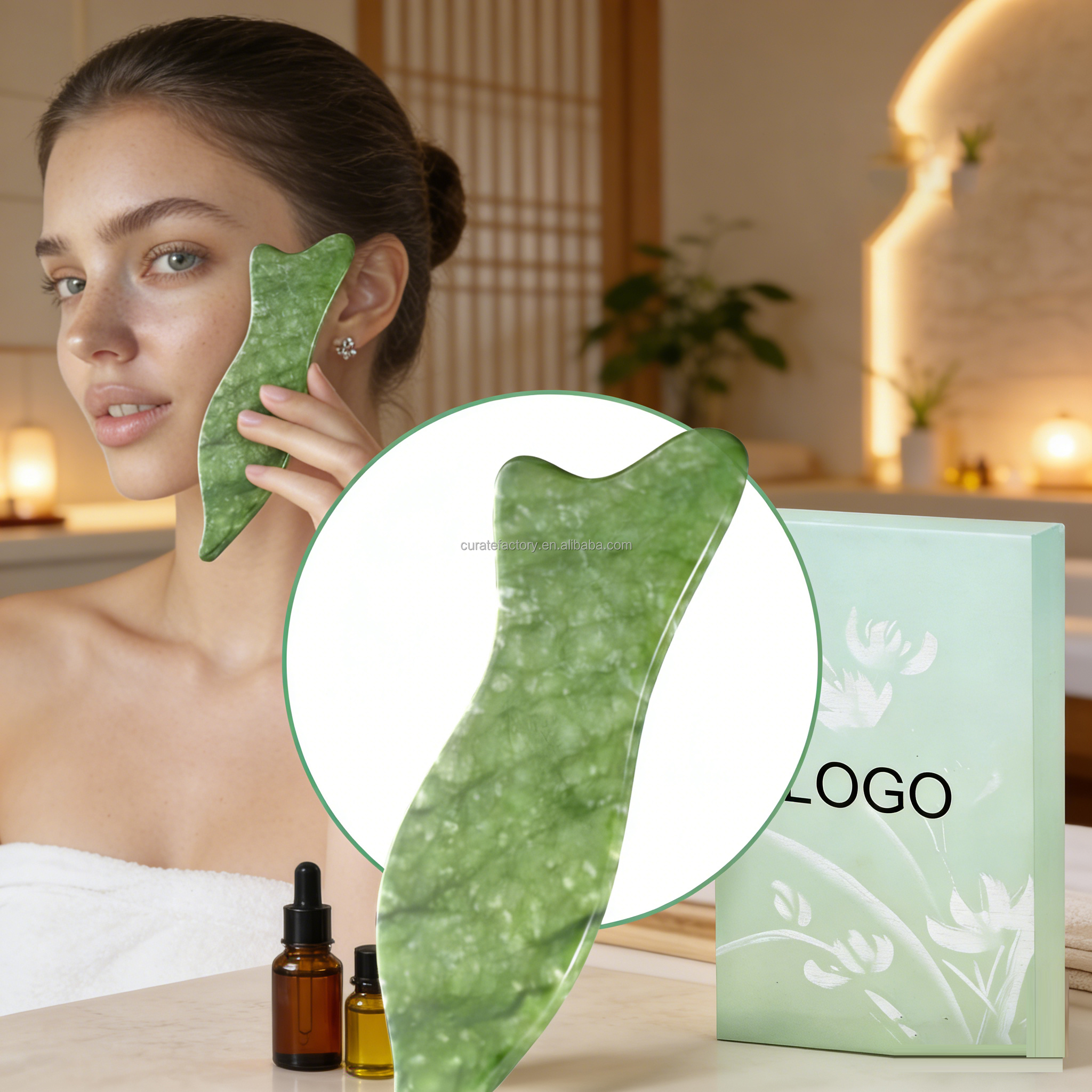Natural Jade Gua Sha Facial Tools Acupressure Face Massage Jawline Sculpting Puffiness Reduction Skin Care Tool Green Orthotic