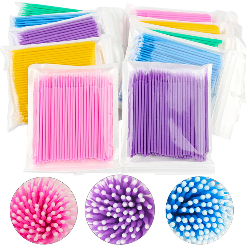 100 Pcs/bag Micro Makeup Brushes Eyelash Cleaning Brush Lash Extension Disposable Cotton Swab Applicators Individual Microbrush