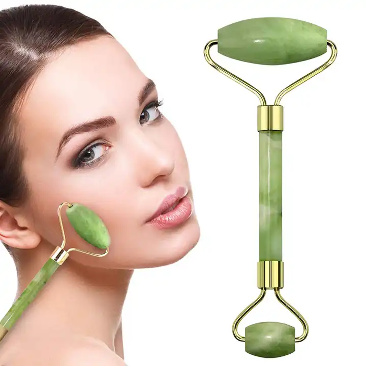 2023 Jade Facial Skin Roller Massager Tool Body Muscle Relaxing and Wrinkle Relief with Metal Facial Roller for Face Care