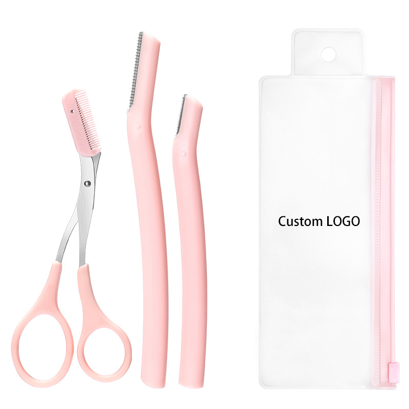 Custom Logo Eyebrow Trimmer with Dermaplaning Tools Exfoliating Facial Razor for Women and Men Hair Removal Blade