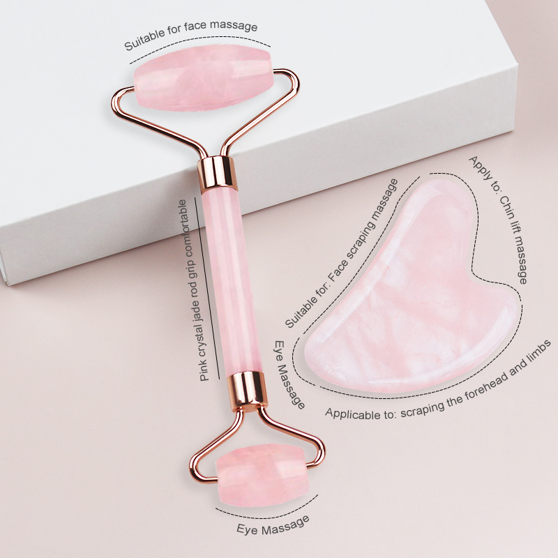 Best Selling Portable Rose Quartz Facial Jade Roller and Gua Sha for Face Body Neck Massage Complete with Box