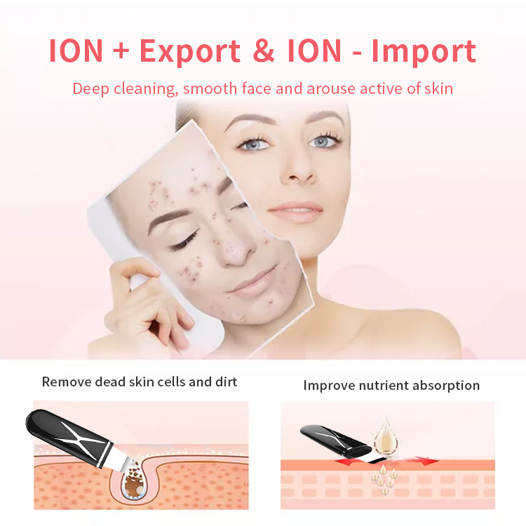 Portable Skin Care Blackhead Remover Exfoliator Spatulas Facial Pore Cleaner Machine Ultrasonic Ion Skin Peeling Scrubber